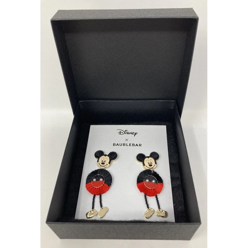Disney X Baublebar Mickey Raffia Dangle Statement Earrings NWT Black‎ + Red